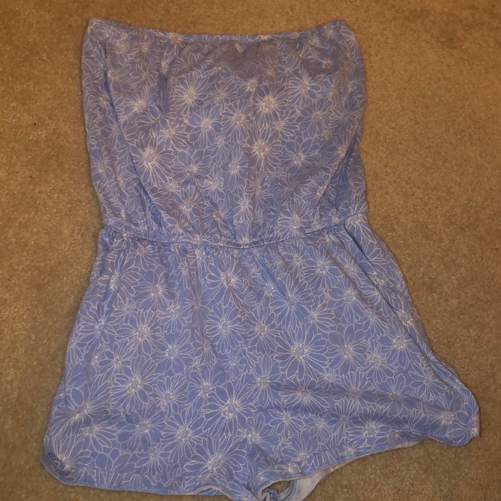 blue flower romper with POCKETS